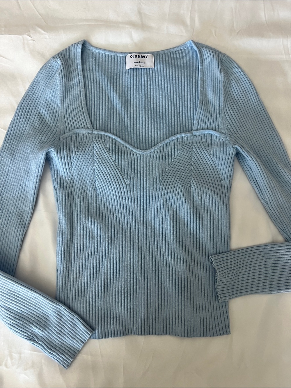 Old Navy Pale Blue Ribbed Sweetheart V-Neck Long Sleeve Sweater